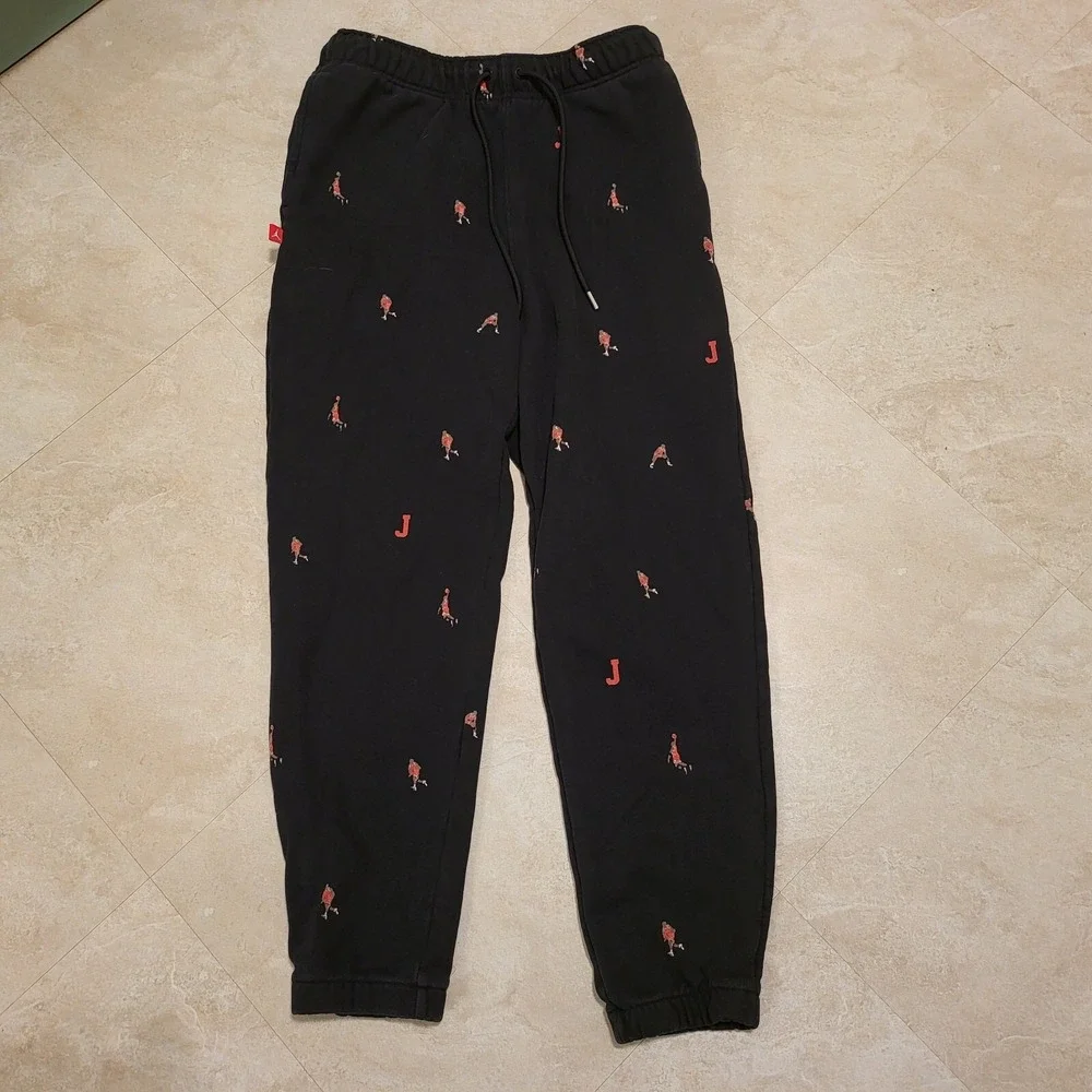 VTG Nike Air Jordan Mens M Medium All Over‎ Print Jumpman AOP Black Sweatpants